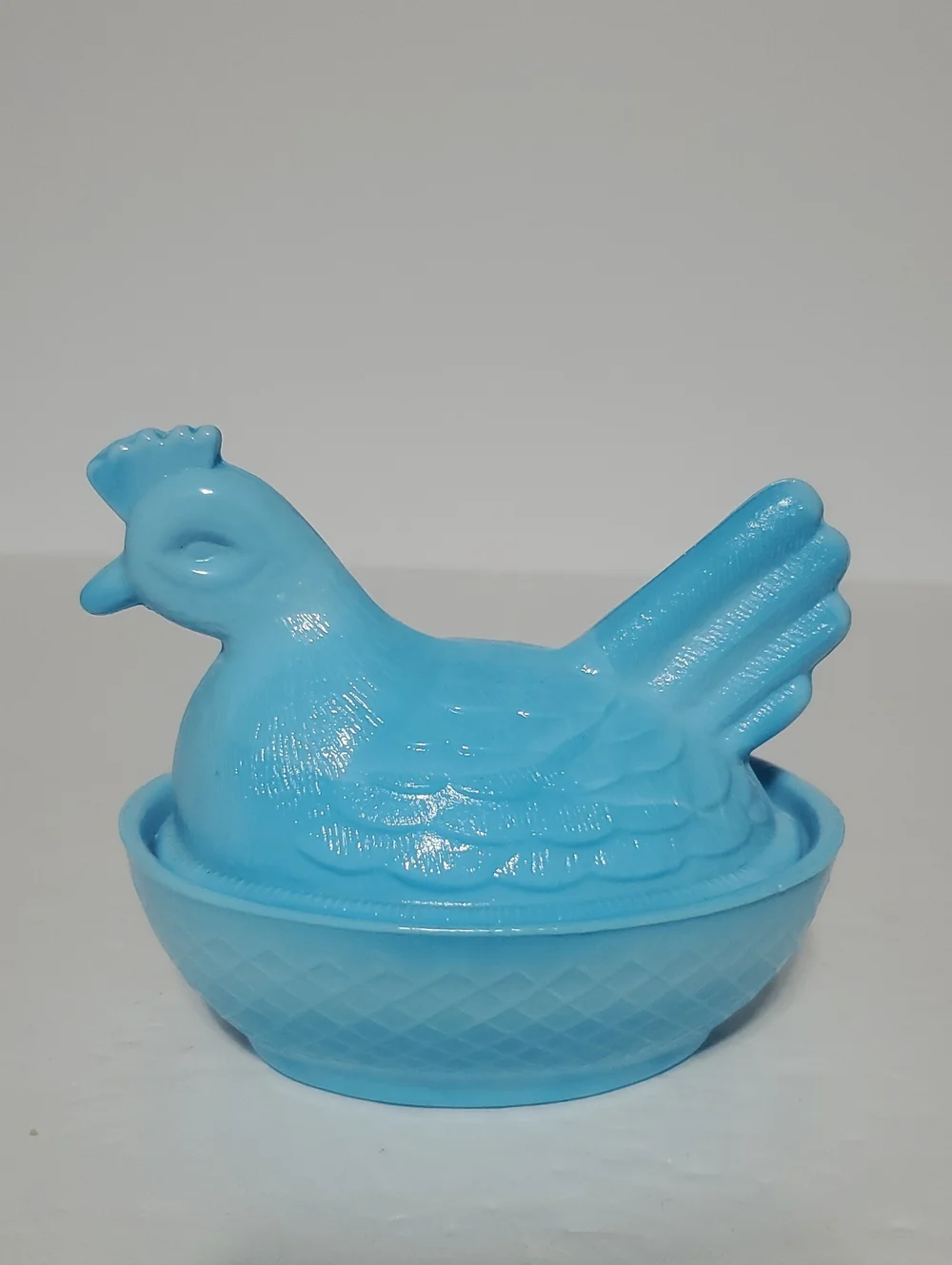 Vtg Blue Slag Glass Hen On Nest